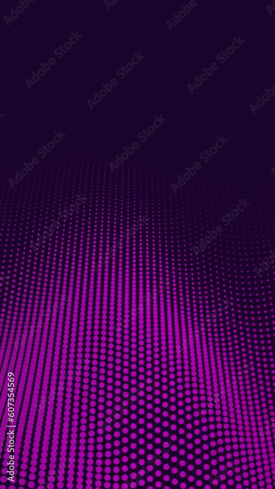 Halftone pattern loop. Abstract animation. Pink dots on purple background. Seamlessly looping wave motion. Copy space for your text or logo. Vertical video. Halftone pattern loop. Abstract animation. Pink dots on purple background. Seamlessly looping wave motion. Copy space for your text or logo. Vertical video.