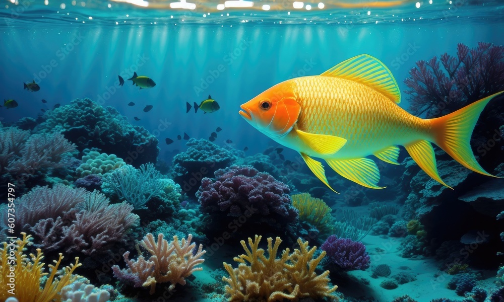 Beautiful underwater view with tropical fish, coral reefs. Generative AI Beautiful underwater view with tropical fish, coral reefs. Generative AI