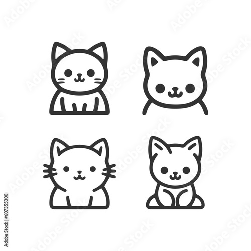 Cartoon cat  kitten face line vector icon set isolated