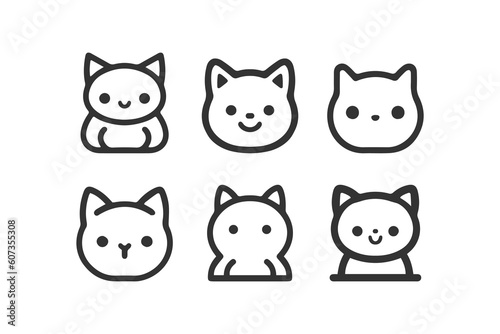 Cartoon cat, kitten face line vector icon set isolated