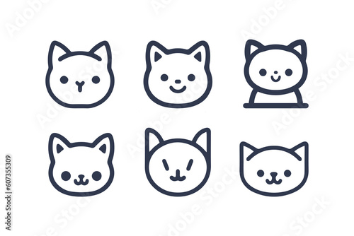 Cartoon cat, kitten face line vector icon set isolated