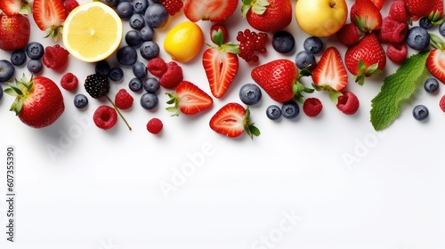 summer fruits with white background top view Created With Generative AI Technology