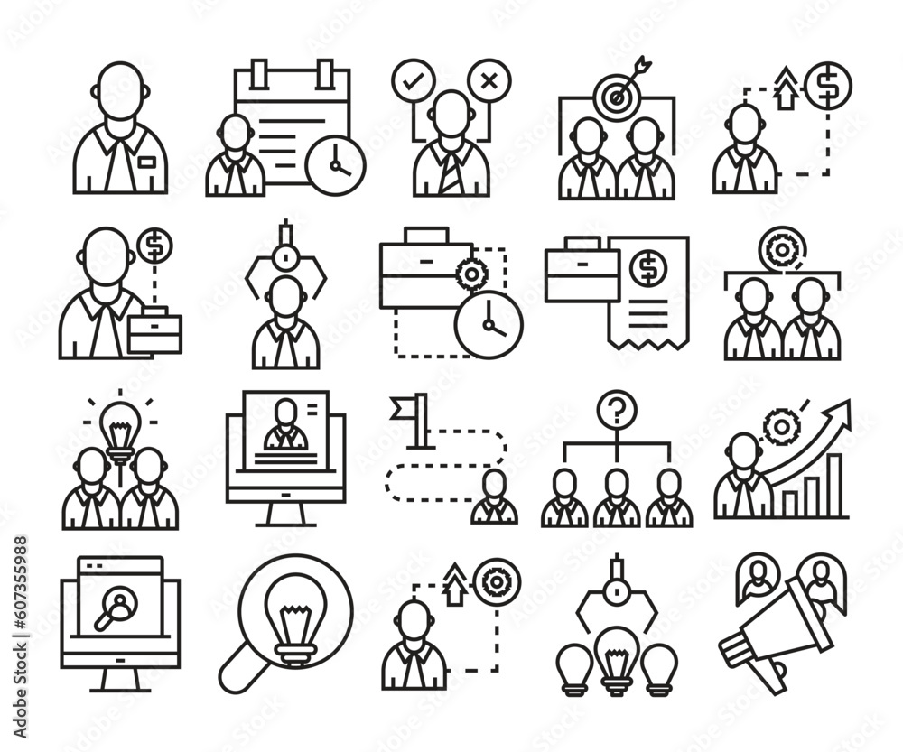 business management and human resource icons set