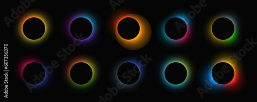 Set of circle illuminate light frames with color gradient