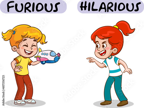 Opposite words for furious and hilarious illustration vector