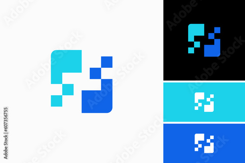 letter f pixel logo vector premium template