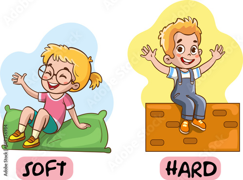 Opposite words for soft and hard cartoon vector