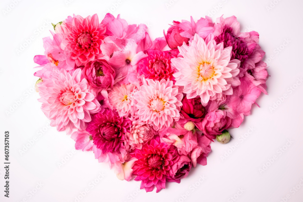 Heart-shaped red and pink flower arrangement. Wedding concept, Birthday concept, Congratulations concept. Women's Day, Mother's Day, Valentine's Day. Generative AI. Heart-shaped red and pink flower arrangement. Wedding concept, Birthday concept, Congratulations concept. Women's Day, Mother's Day, Valentine's Day. Generative AI.