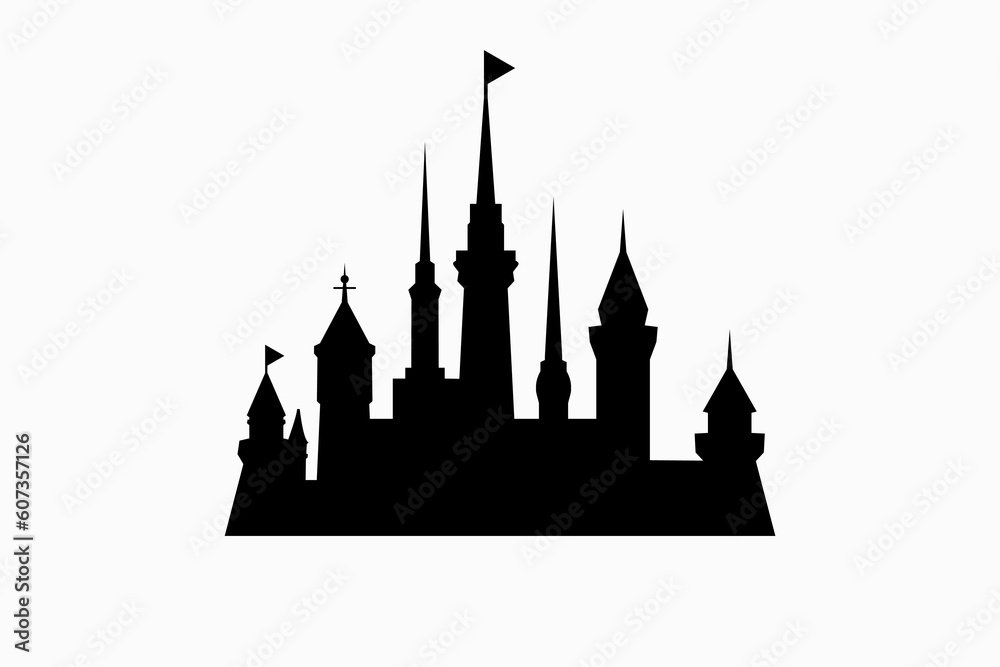 disneyland castle buildings silhouettes logo vector premium template