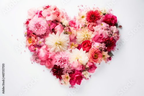 Heart-shaped red and pink flower arrangement. Wedding concept, Birthday concept, Congratulations concept. Women's Day, Mother's Day, Valentine's Day. Generative AI.