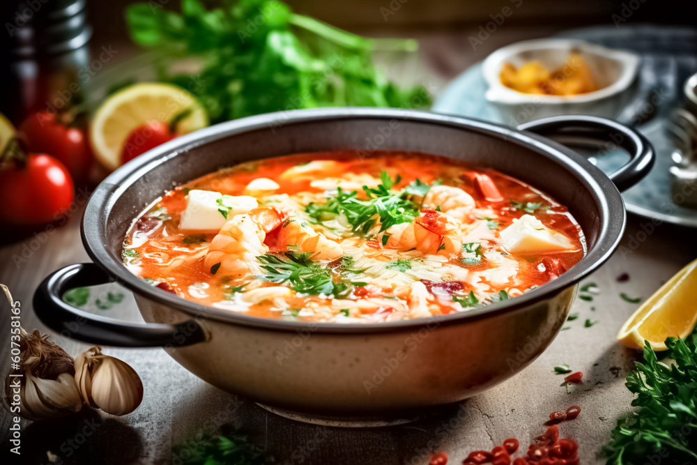 Shrimp soup. Healthy food. 

