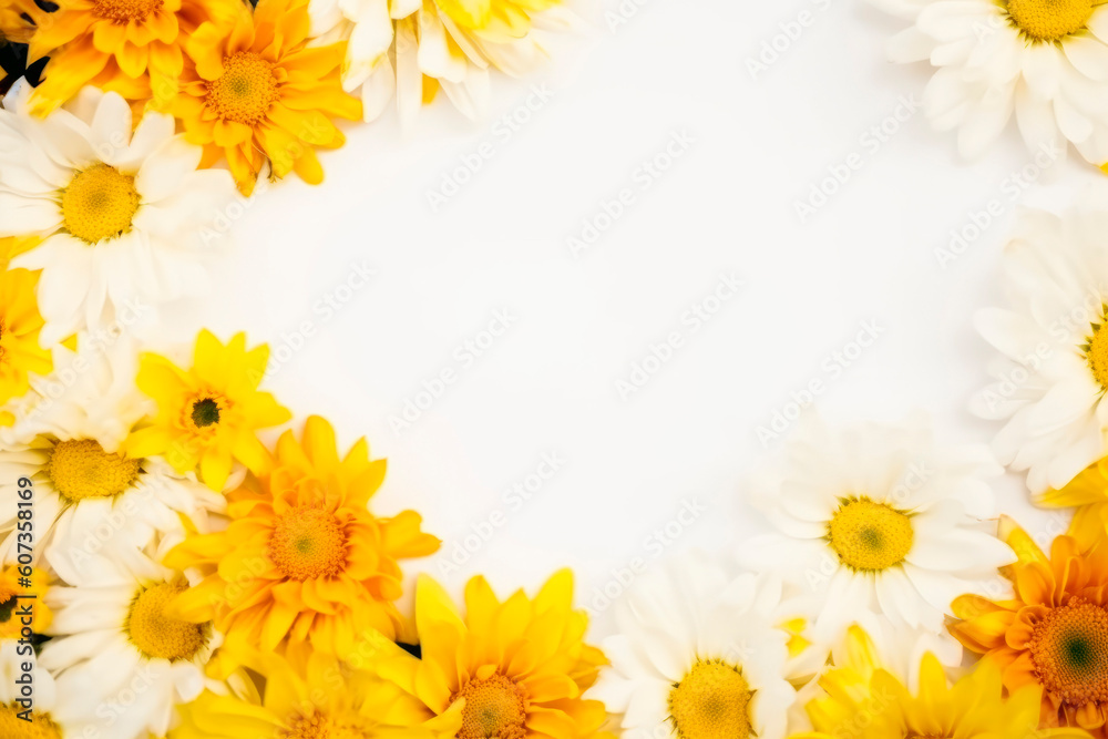 Vivid summer flower frame layout with text space, copy space. Wedding concept, Birthday concept, Congratulations concept. Women's Day, Mother's Day, Valentine's Day. Generative AI. Vivid summer flower frame layout with text space, copy space. Wedding concept, Birthday concept, Congratulations concept. Women's Day, Mother's Day, Valentine's Day. Generative AI.