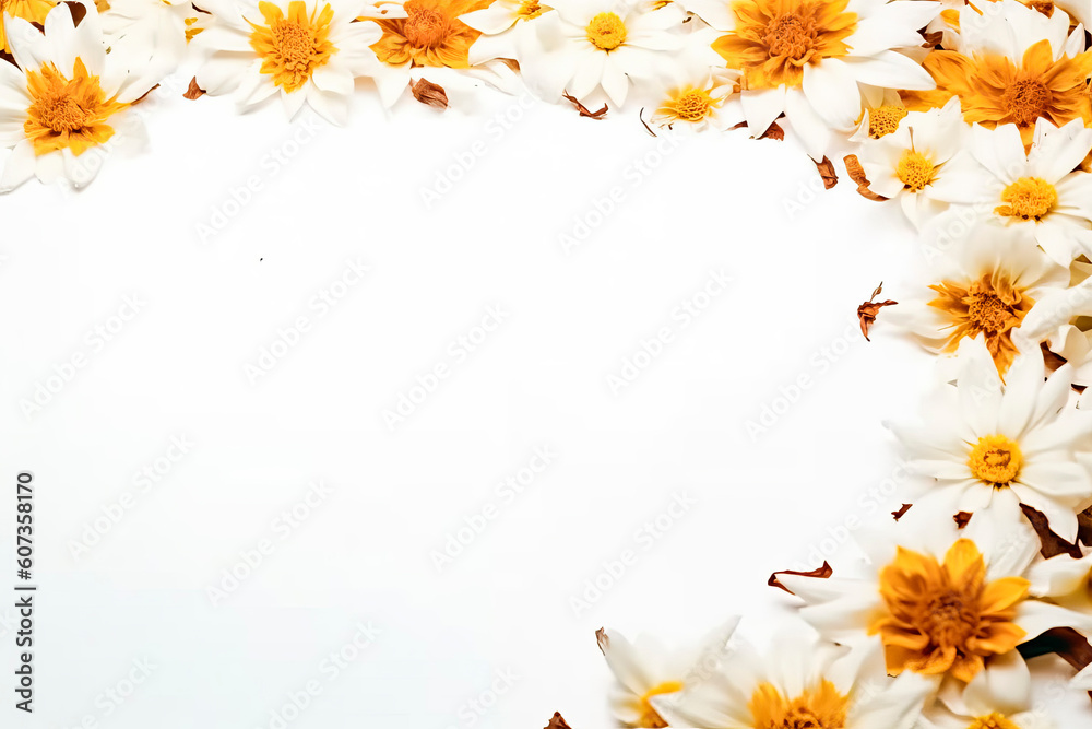 Vivid summer flower frame layout with text space, copy space. Wedding concept, Birthday concept, Congratulations concept. Women's Day, Mother's Day, Valentine's Day. Generative AI. Vivid summer flower frame layout with text space, copy space. Wedding concept, Birthday concept, Congratulations concept. Women's Day, Mother's Day, Valentine's Day. Generative AI.