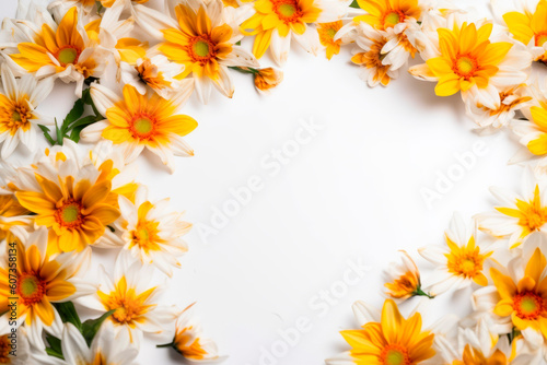 Vivid summer flower frame layout with text space, copy space. Wedding concept, Birthday concept, Congratulations concept. Women's Day, Mother's Day, Valentine's Day. Generative AI.