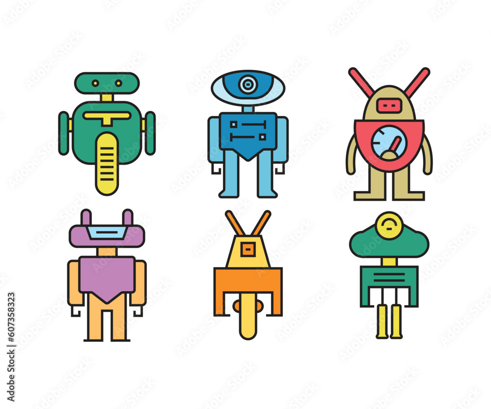 robot character icons set vector illustration