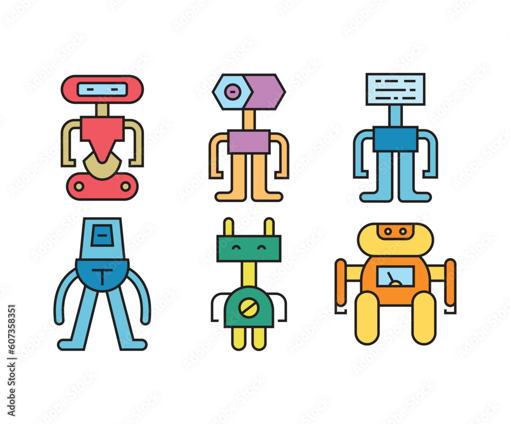 humanoid robot avatar icons set