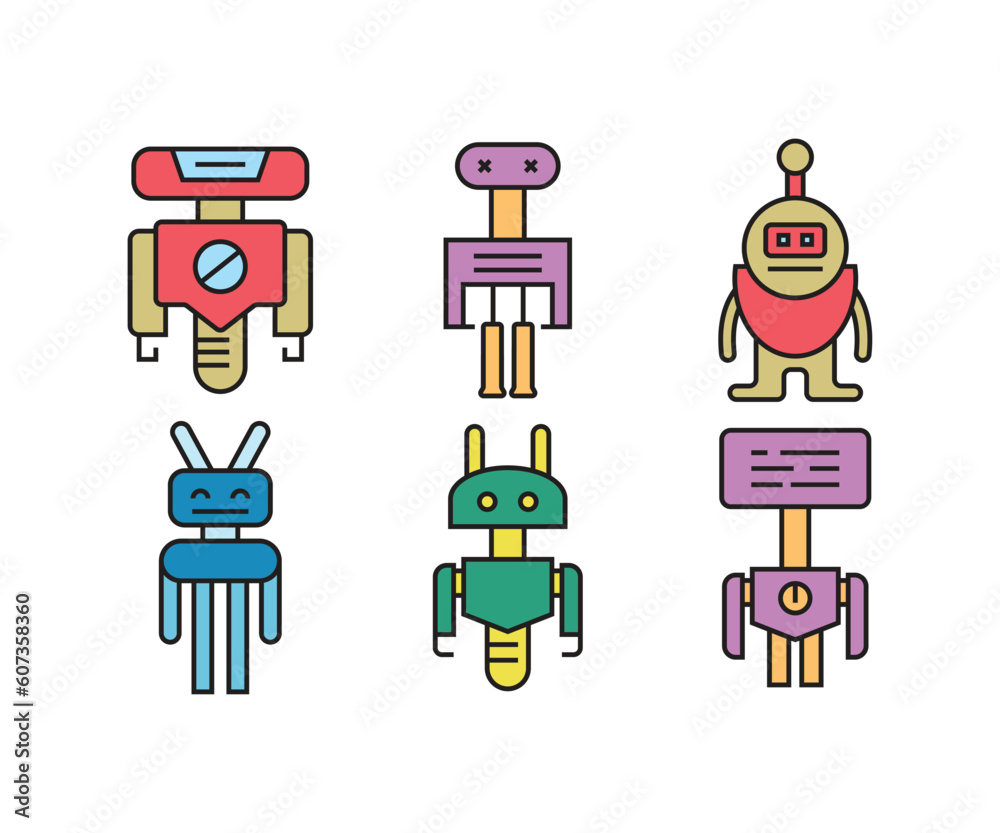 humanoid robot avatar icons set humanoid robot avatar icons set