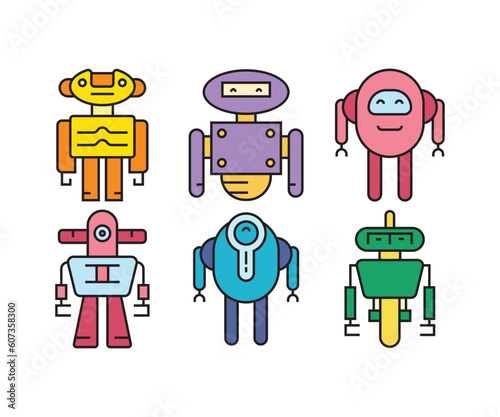 robot character icons set vector illustration