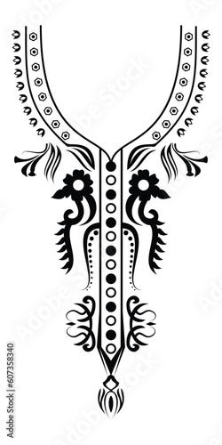 Embroidery ethnic flowers neckline Design for clothes. Front collar design
