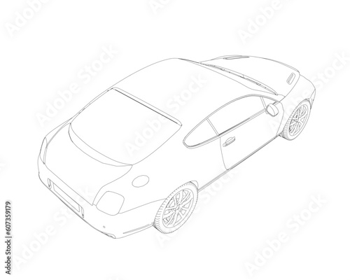 Coloring page vector line art for book and drawing. Black contour sketch illustrate Isolated on white background. High speed drive vehicle. Graphic element. Illustration car. Stroke without fill.