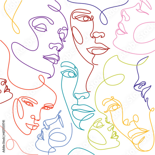 Abstract Seamless Pattern line art, drawing of faces, fashion minimalist concept, vector illustration. Modern fashionable contemporary illustration