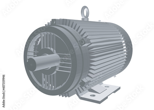Electric motor rotor. Electric motor polygonal on a white background. 3D. Vector illustration. Industrial Electric Engine. Grey Elements on Repeating Turquoise.