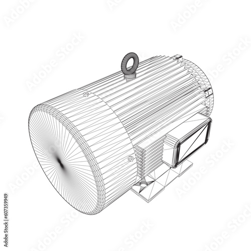 Electric motor icon on white background. Wireframe engine electric power. Electric wireframe generator motor. Vector color web icon. Creative illustration design, idea for infographics. 3D..