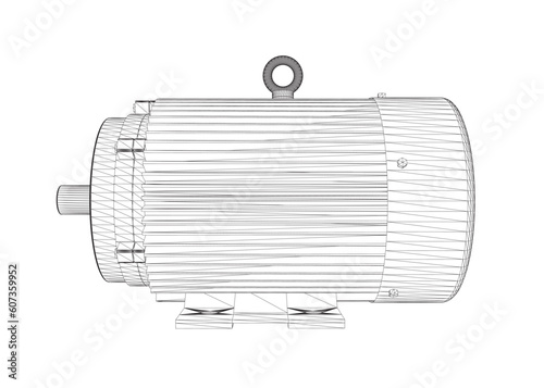 Electric motor icon on white background. Wireframe engine electric power. Electric wireframe generator motor. Vector color web icon. Creative illustration design, idea for infographics. 3D..