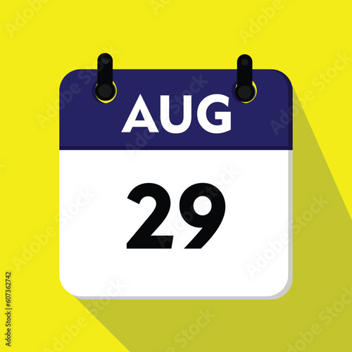 new calender, 29 august icon with yellow background photo