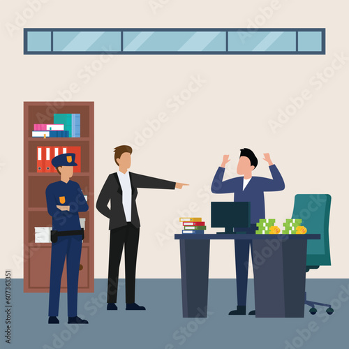 Manager report money laundry or corruption to police 2d vector illustration concept for banner, website, illustration, landing page, flyer, etc.