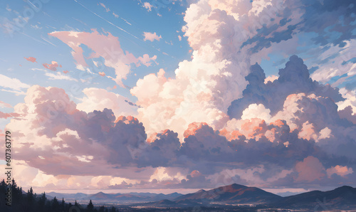 茜色の空と雲 