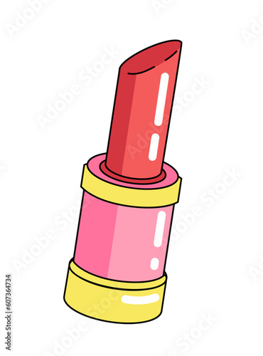 Red old-fashioned lipstick, decorative art for trendy Y2K aesthetic, red make-up, vector design element.