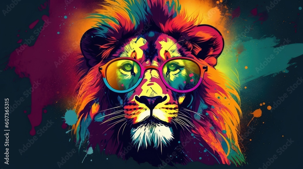 Cool lion with sunglasses