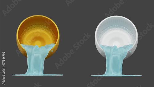 element of gold and silver bowl with water thai culture from image traced 3d. songkran festival thai