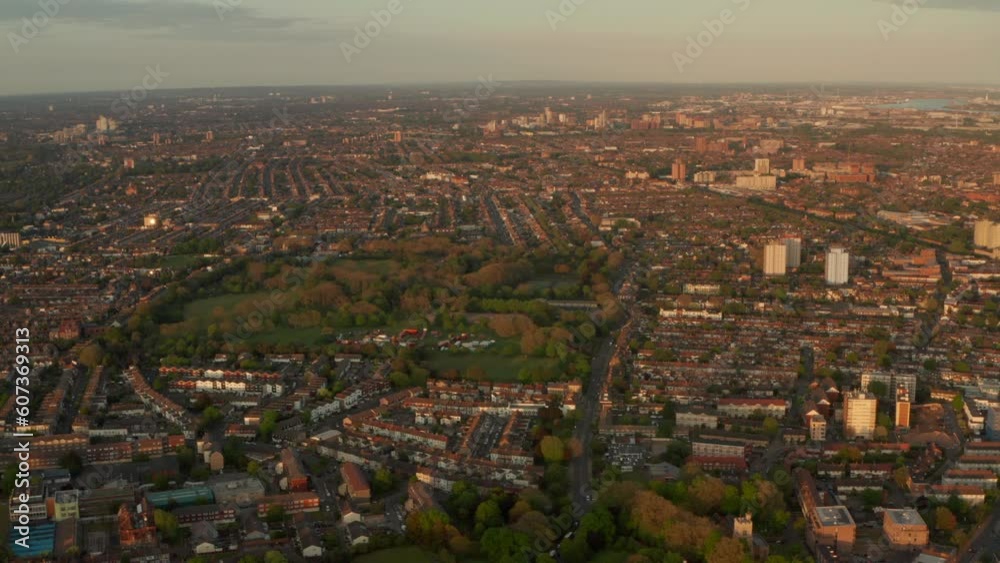 Aerial shot towards West Ham Park East London Aerial shot towards West Ham Park East London