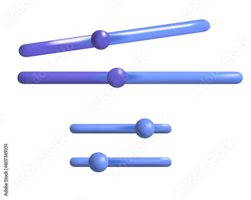 3d scrollbar and setting. Volume, brightness. Panel slider bar switch control. Blue slider.