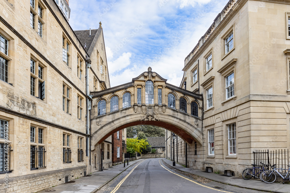 The Bridge of Sighs or Hertford Bridge is between Hertford College university buildings in New College Lane street, in Oxford, Oxfordshire, England