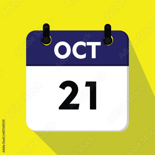 new calender, 21 october icon with yellow background