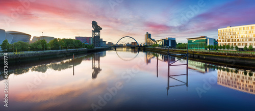 Scotland - Glasgow panorama skyline with Clyde Arc over The River Clyde photo