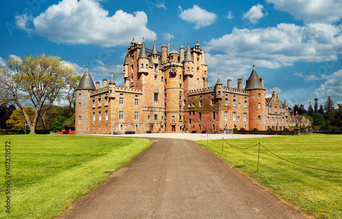 Scotland - Glamis castle at nice day with blue sky