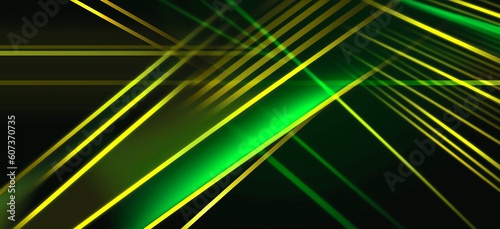 Energetic laser glow: Generative AI-designed green and yellow background with vibrant beams