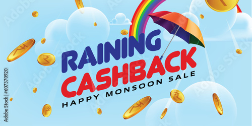 raining cashback in monsoon concept. raining coins.