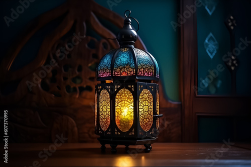 Mosaic lantern with a spectrum of light, creating a warm ambiance. © SuperGlück