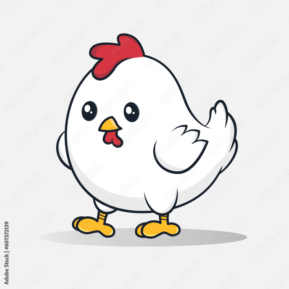 Chicken icon in cartoon style on isolated background. Rooster hand drawing picture. Silhouette of a rooster concept design. Chicken icon in cartoon style on isolated background. Rooster hand drawing picture. Silhouette of a rooster concept design.