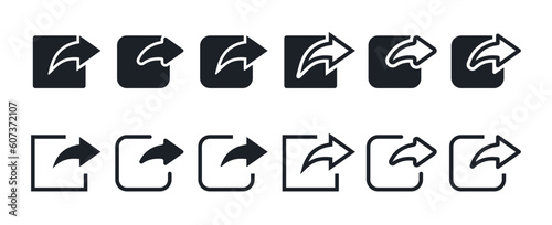 Share icon set with round and pointed ends. Share, repost filled and linear vector icons.
