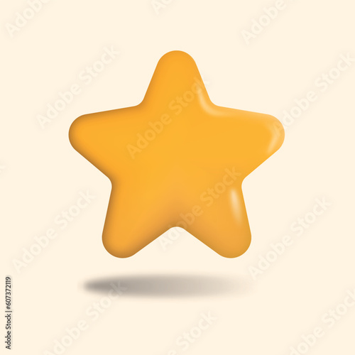 Cartoon star glossy yellow color with highlights and shadow. Realistic 3D star vector concept icon.