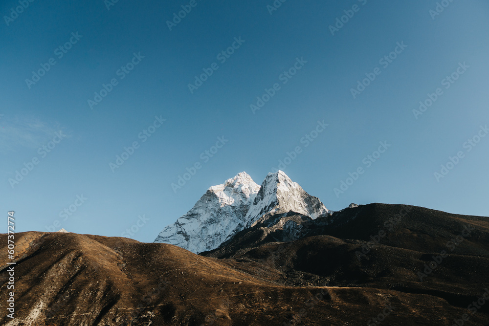 snowy mountain landscape with sky