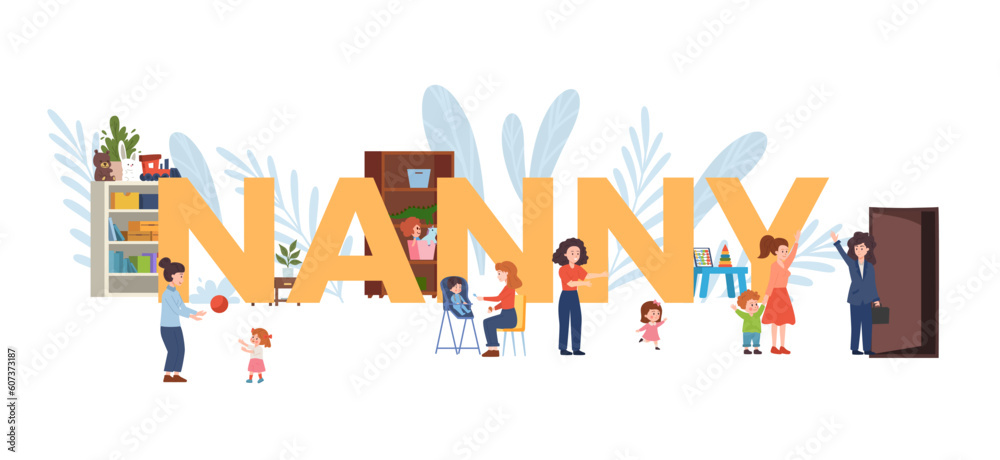 Nanny typographic header, flat vector illustration isolated on white background.