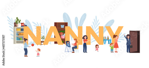 Nanny typographic header, flat vector illustration isolated on white background.