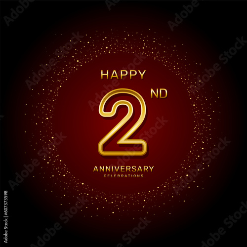 2nd  anniversary logo design with a double line concept in gold color, logo vector template illustration